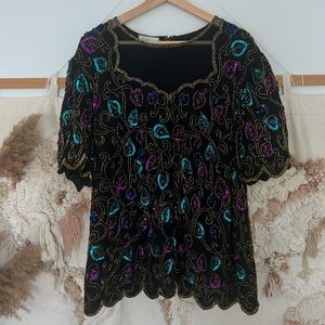 Vintage sequins short sleeves top
